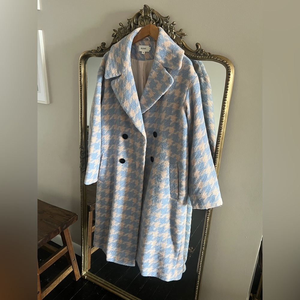 ASOS Blue and White Houndstooth Pea Coat